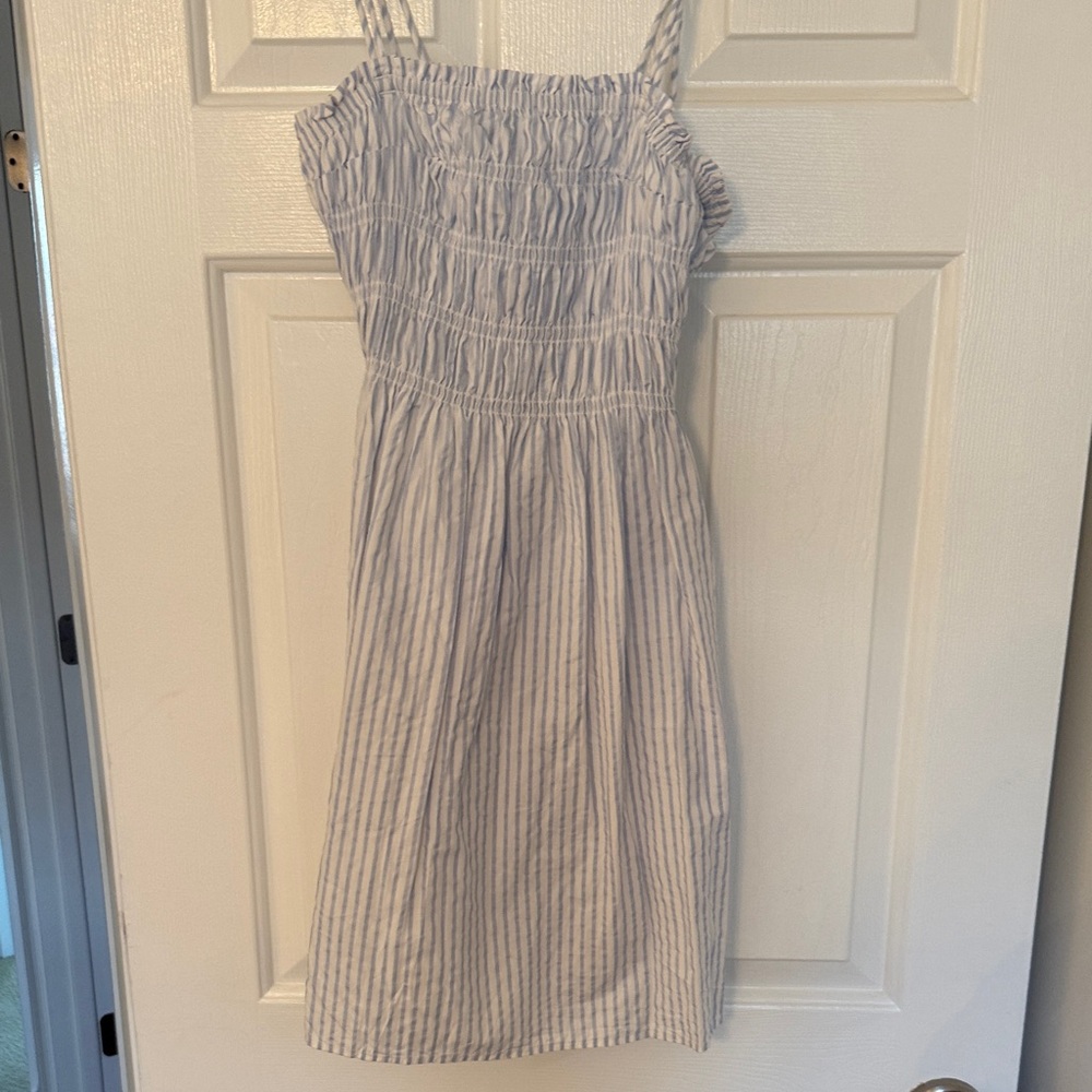 Divided Blue and White Striped Dress